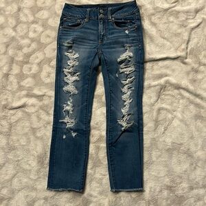 American Eagle Super Super Stretch Artist Crop Jeans Size 2 Distressed